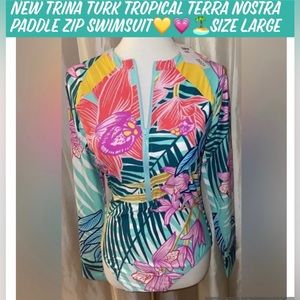New Trina Turk Terra Nostra Paddle Suit Swim 💛💚💗🏝Beautiful-Size Large